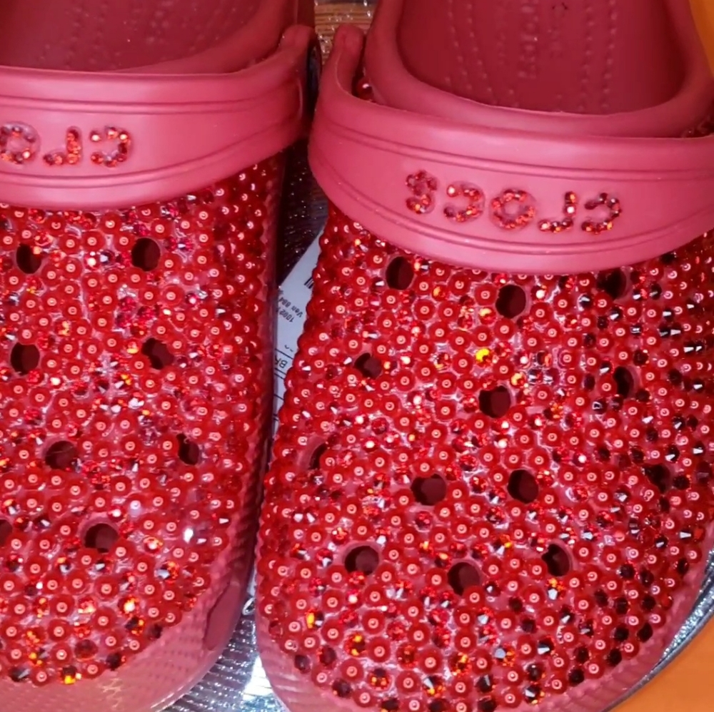 Red on Red Bedazzled crocs Size C12 little girls